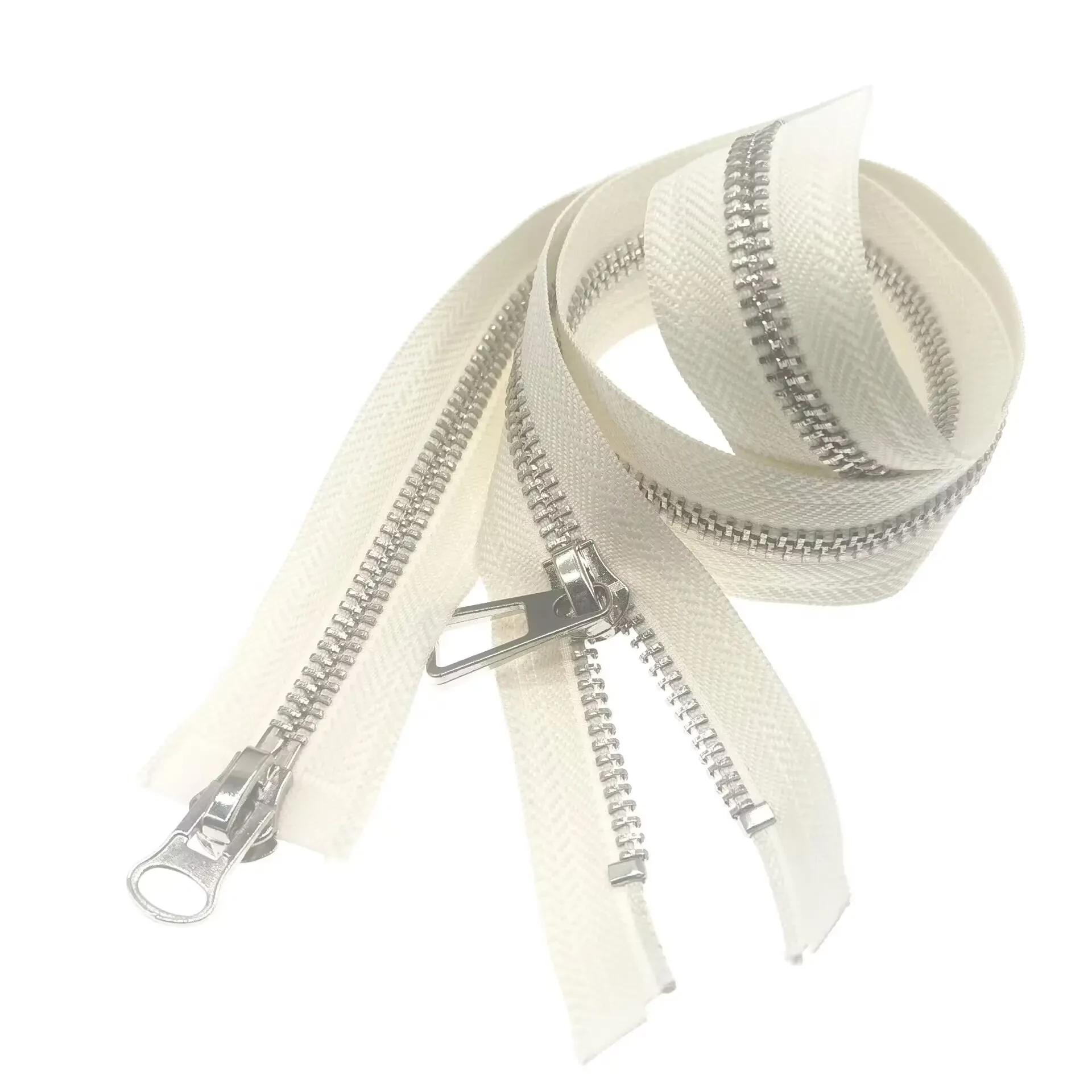 Wholesale Custom 2-Way Open End Long White Metal Zippers