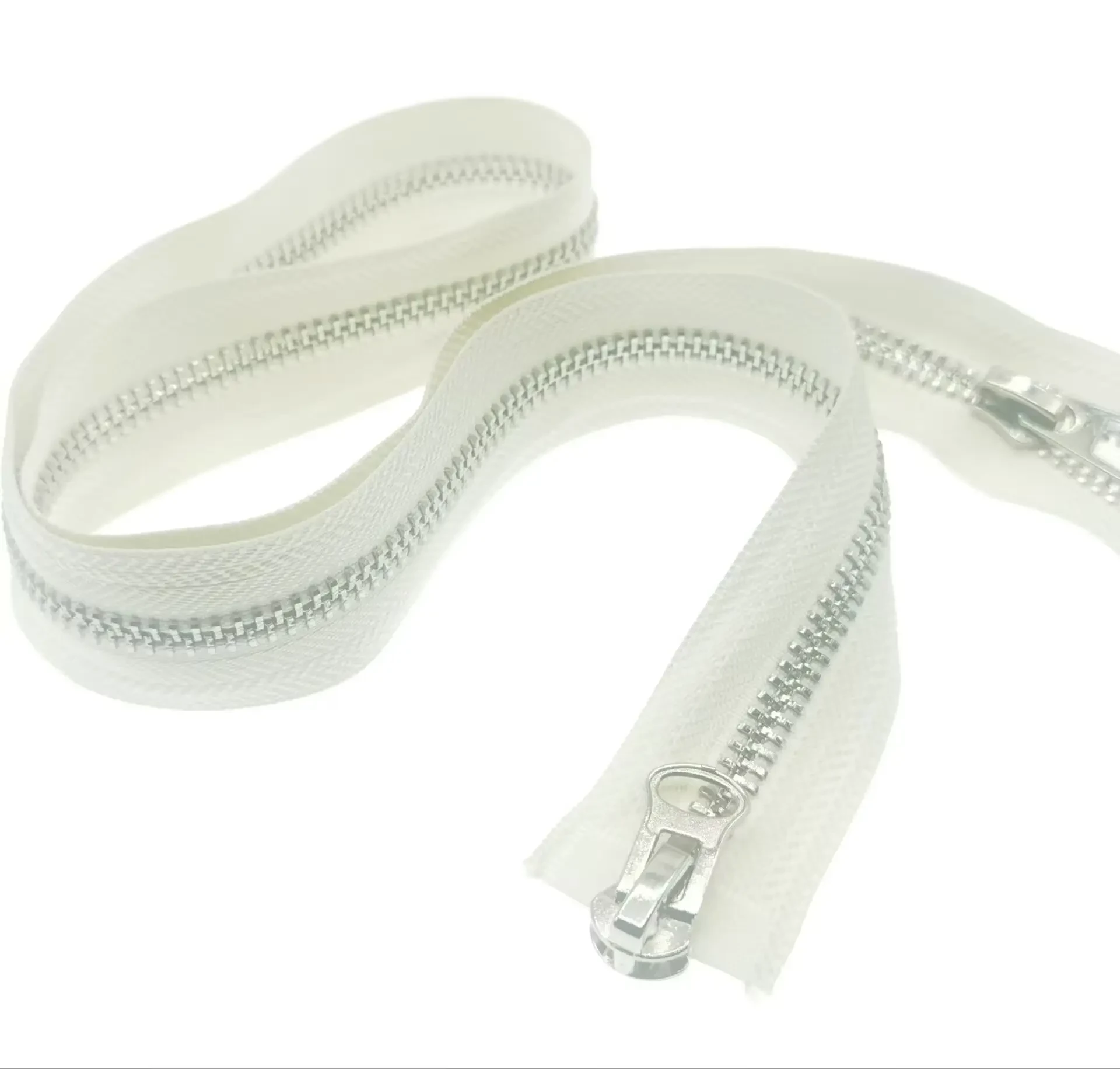 Wholesale Custom 2-Way Open End Long White Metal Zippers