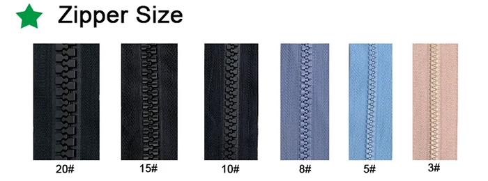 plastic zipper size